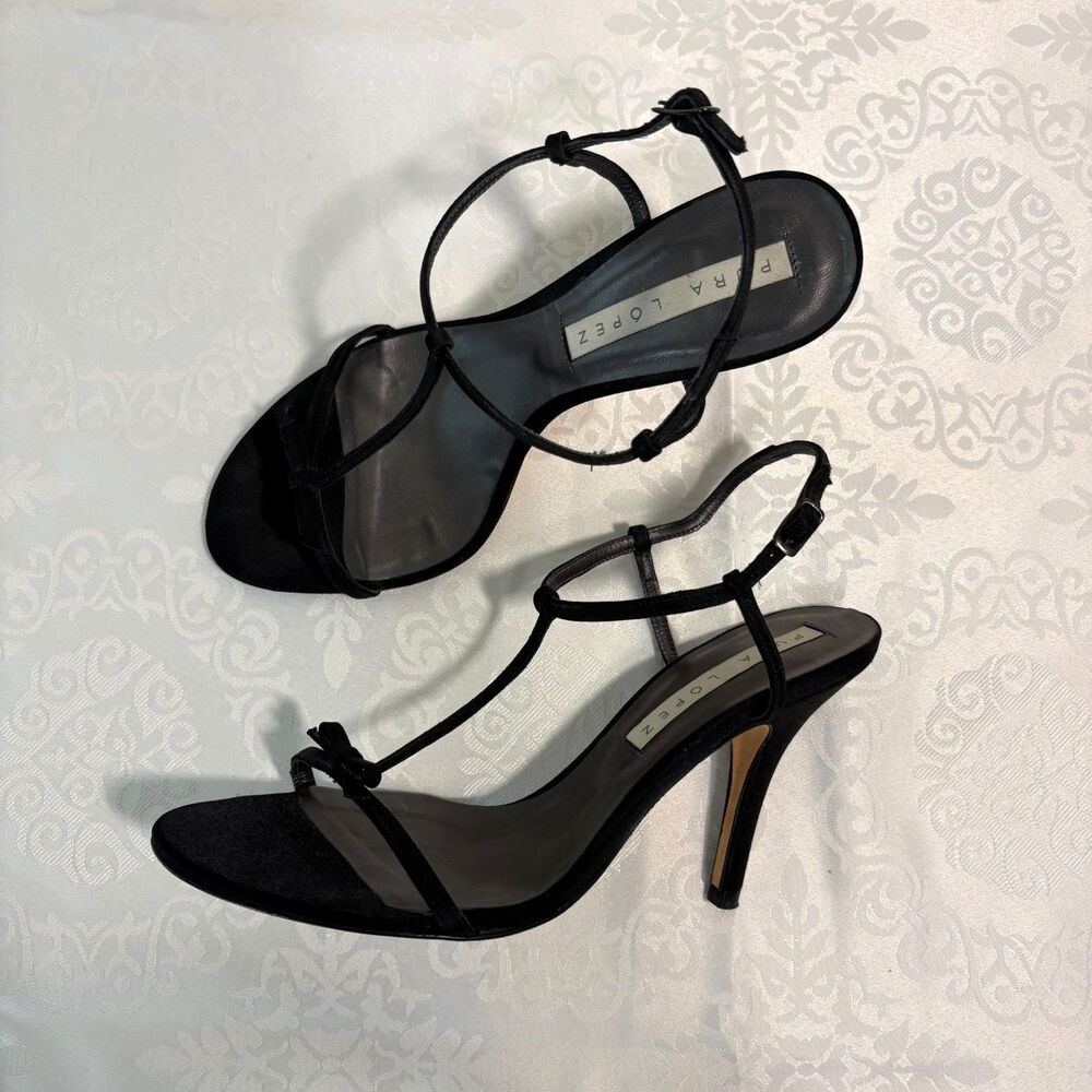PURA LOPEZ Heels Strappy Leather Satin Bow Chic Sexy Dainty Size 37/6.5